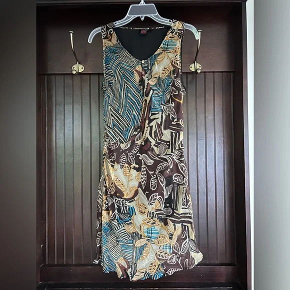 Y2K DSTUDIO 100% Silk Fairy Grunge Slip Dress Abstract Geo Indie Boho | Size 10 - Picture 2 of 14